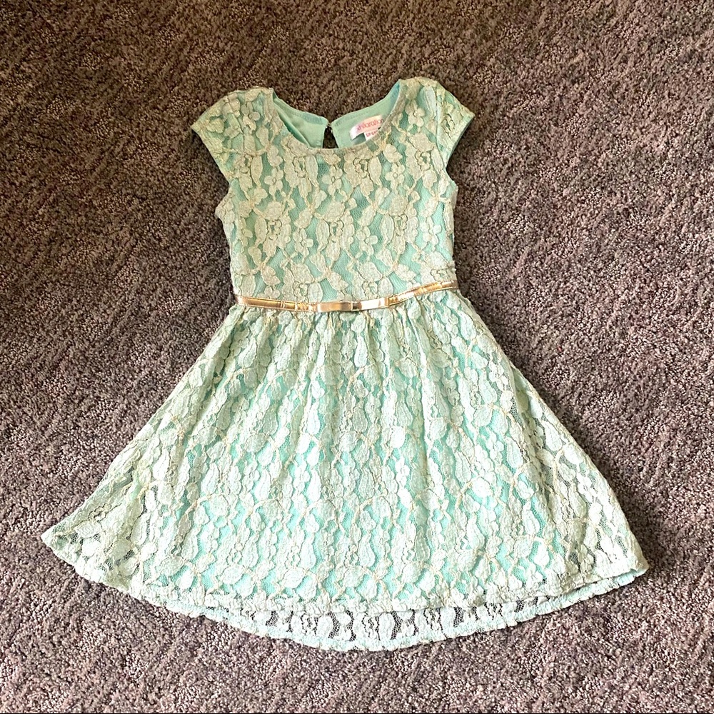 Beautiful Sea-Foam Green Lace Dress with hints of Gold